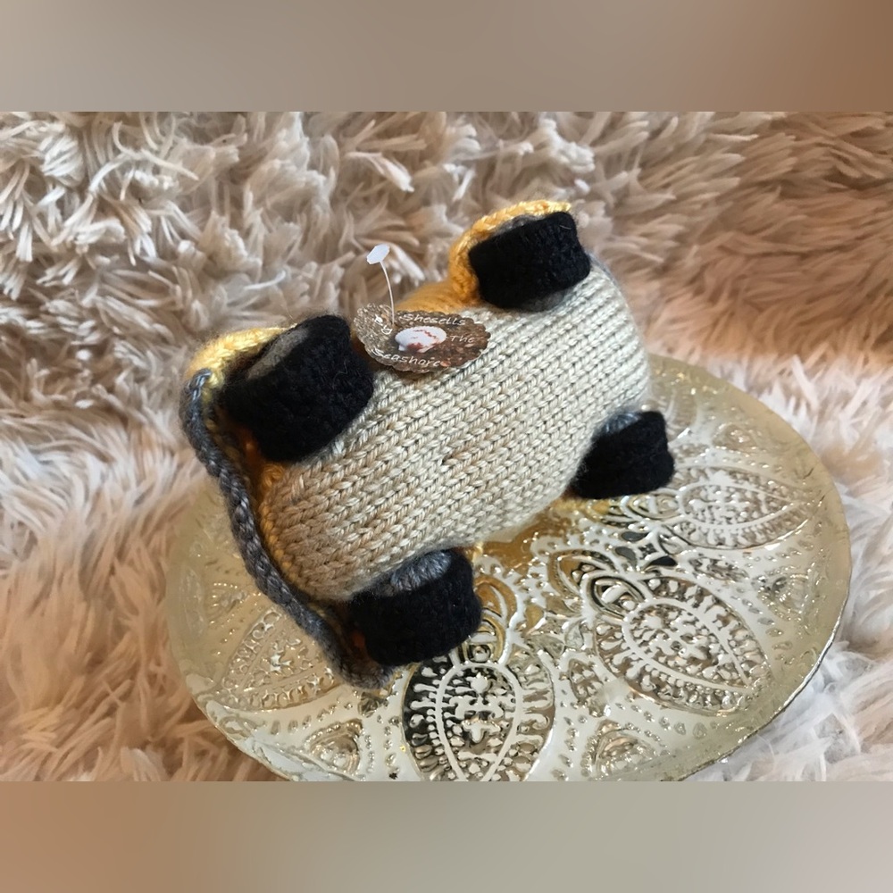 NEW Handmade Knit Yellow Car Beetle Bug Vehicle Plush Stuffed OOAK - Picture 9 of 10